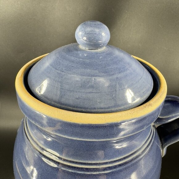 Rowe Pottery Cambridge Works Blue Glazed Jug Handle Pitcher Flower Canister Jar - Picture 11 of 16